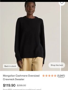 Quince Mongolian Cashmere Oversized Crewneck Sweater Black XS NWT